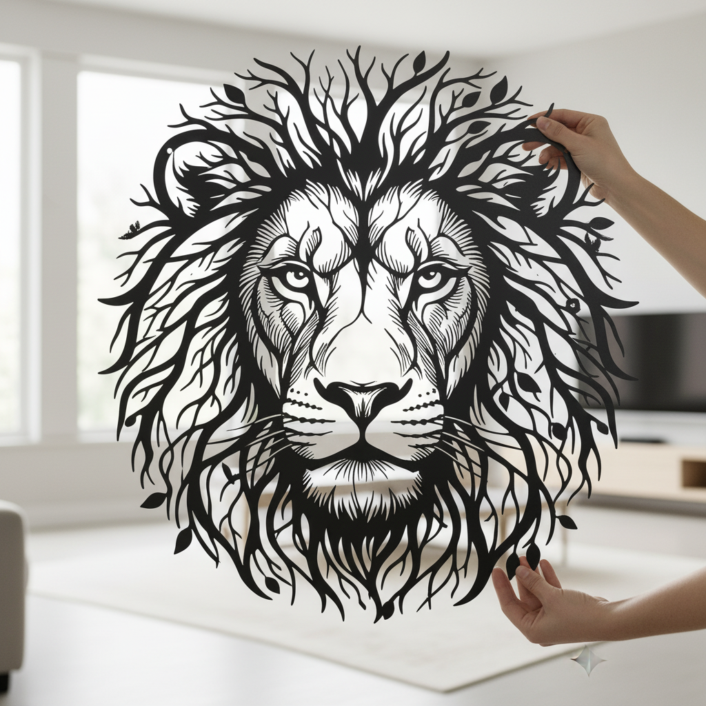 Lion head with tree of life mane as black steel metal wall art – image 18