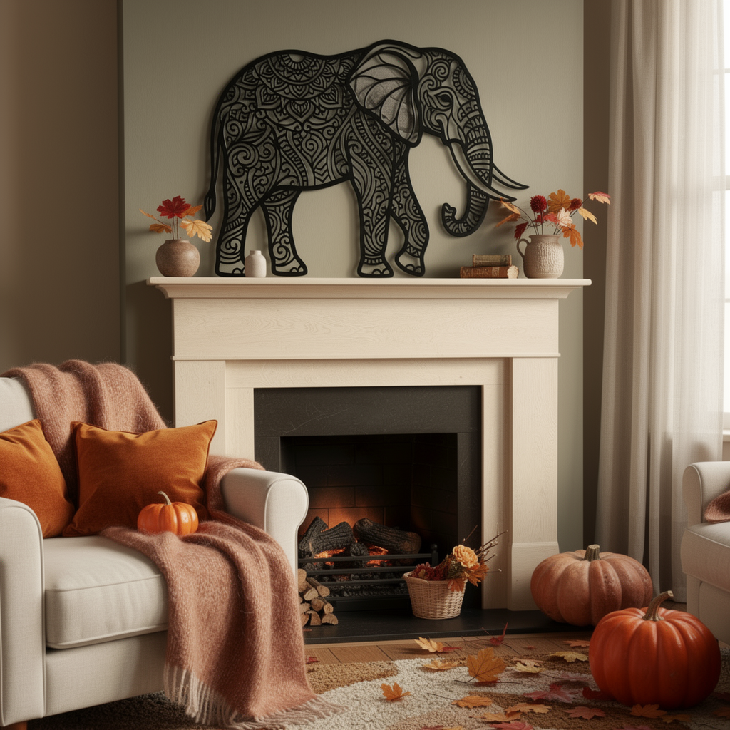 Elefant Wanddeko aus Metall mit filigranen Mandala-Mustern in Schwarz – Bild 5