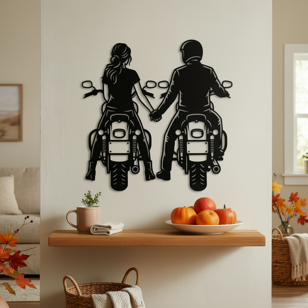 Motorrad Paar Händchen haltend Metall Wanddeko – Bild 1