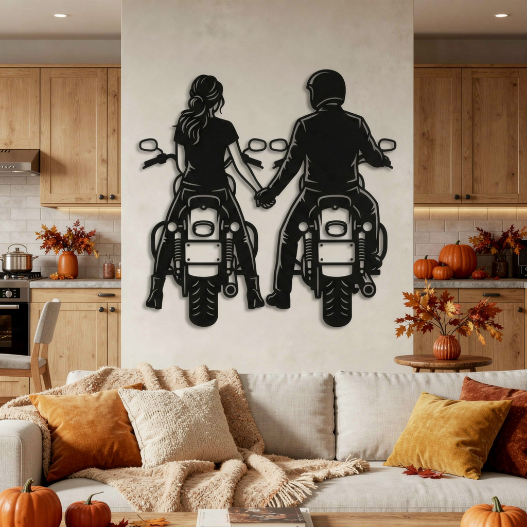 Motorrad Paar Händchen haltend Metall Wanddeko – Bild 2