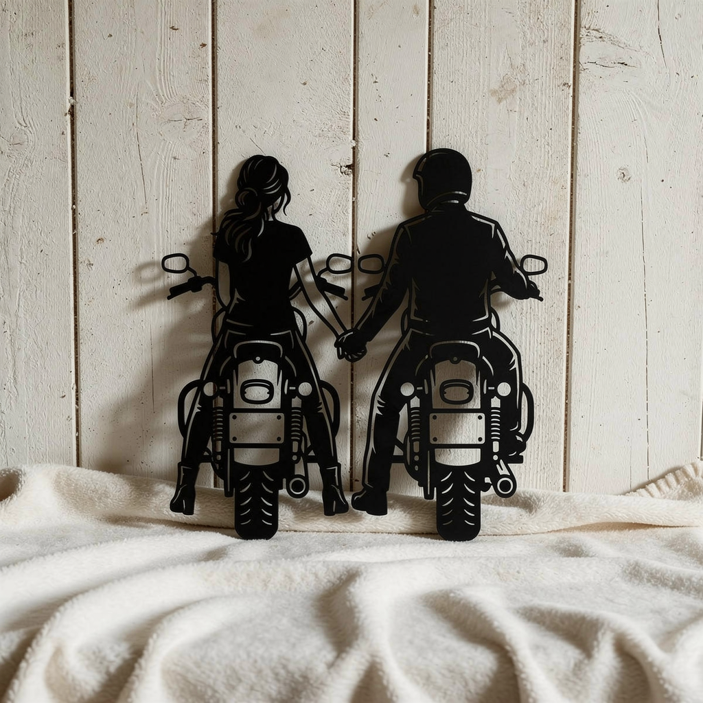 Motorrad Paar Händchen haltend Metall Wanddeko – Bild 5