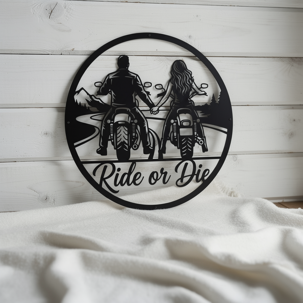 Motorrad Paar Ride or Die Metallschild rund – Bild 2