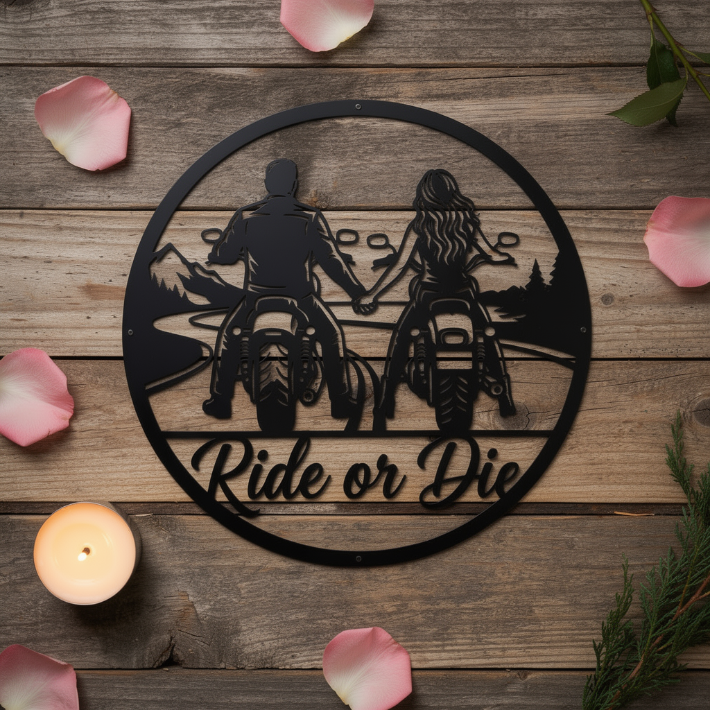 Motorrad Paar Ride or Die Metallschild rund – Bild 10