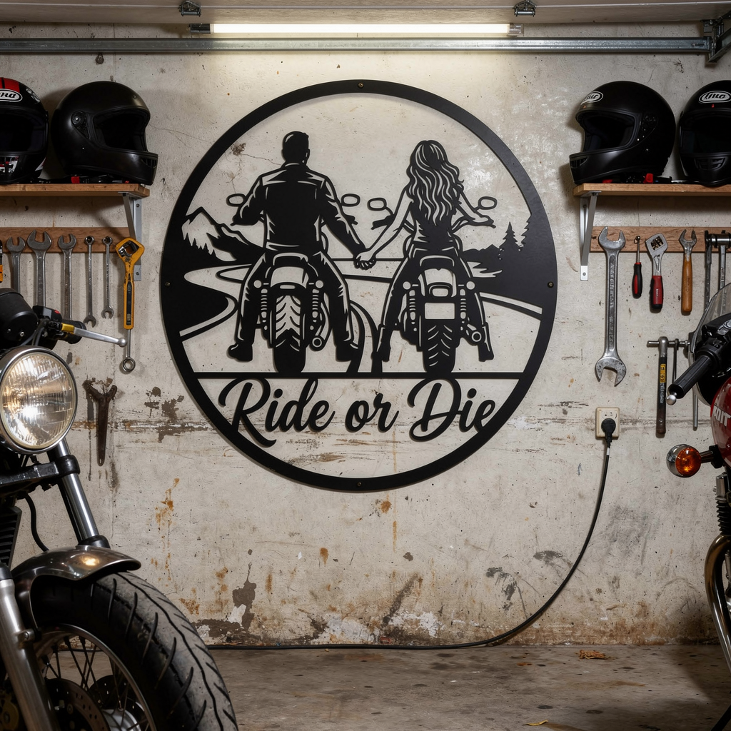 Motorrad Paar Ride or Die Metallschild rund – Bild 11