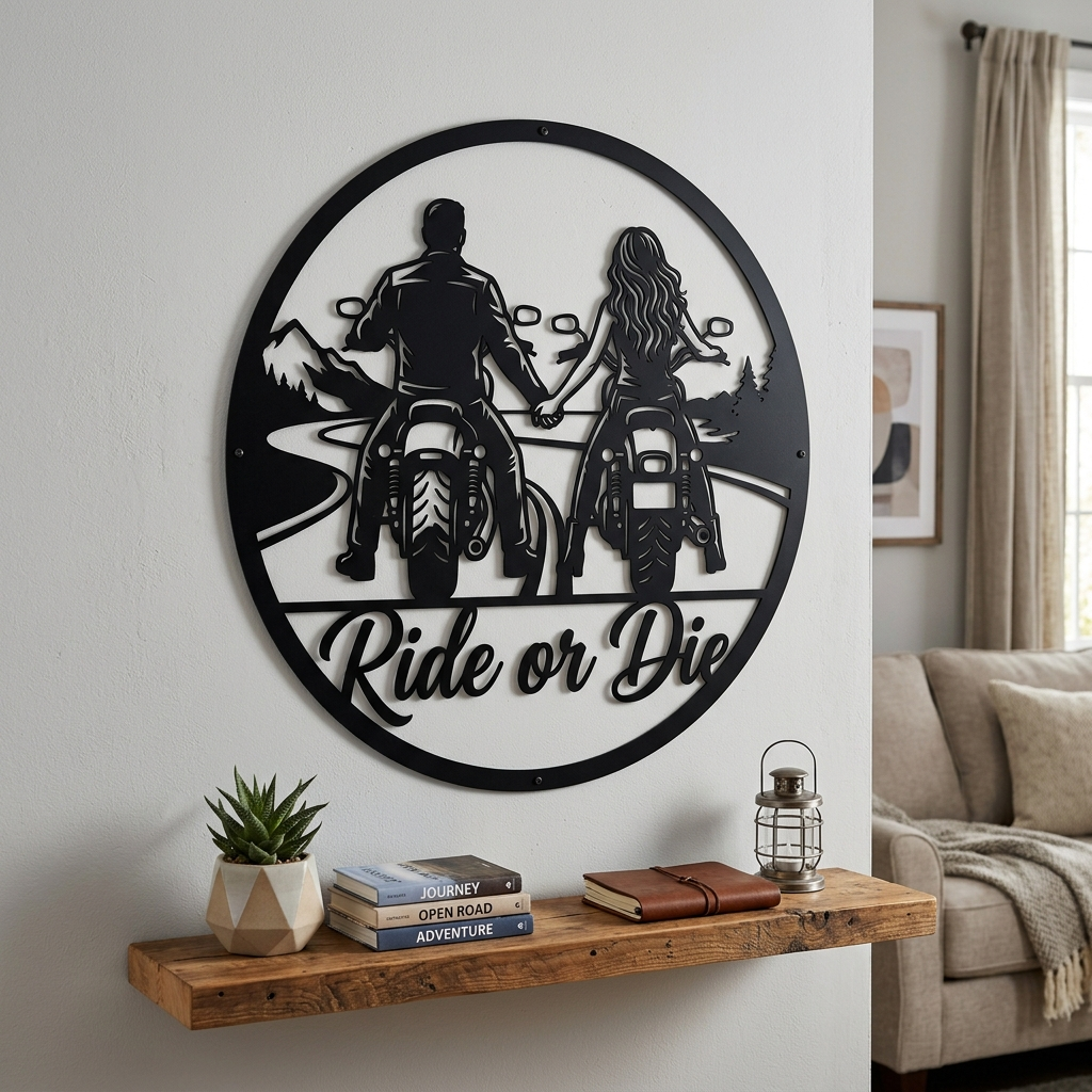 Motorrad Paar Ride or Die Metallschild rund – Bild 12