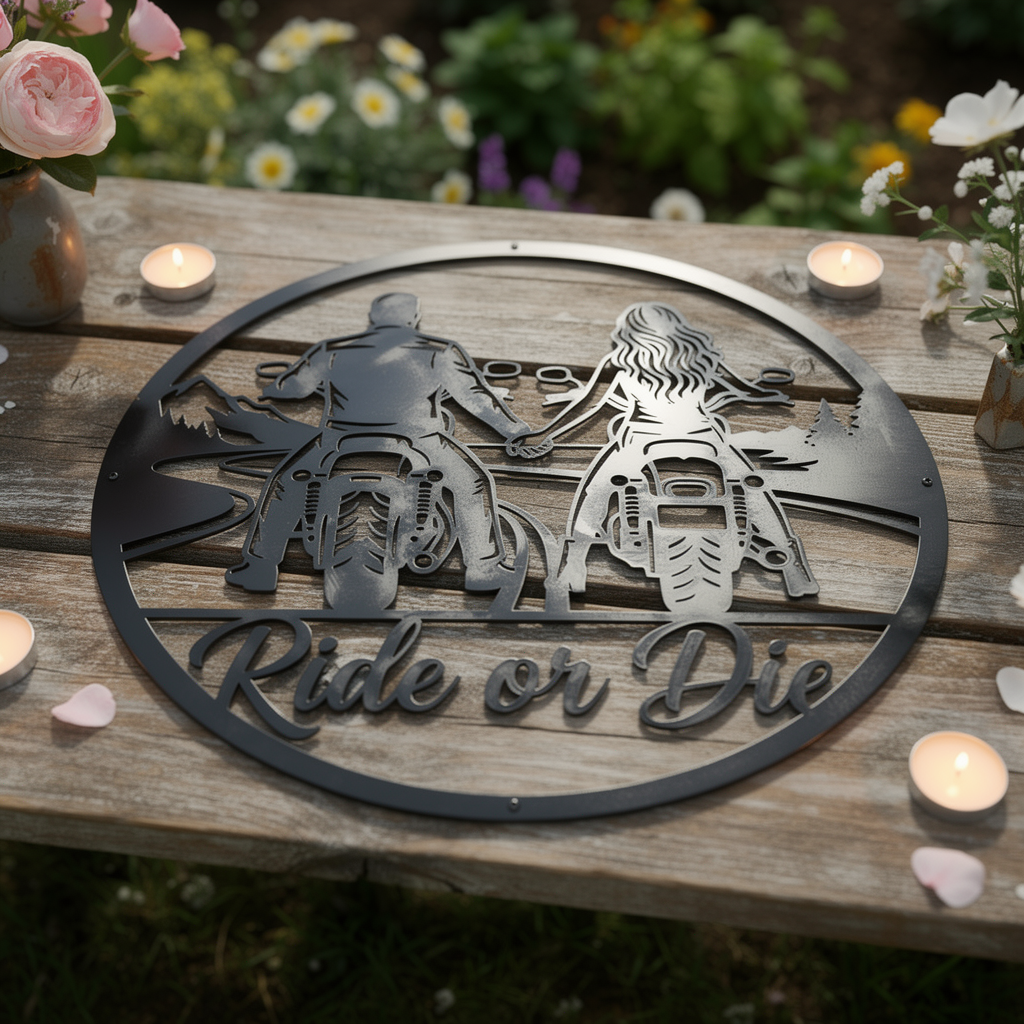 Motorrad Paar Ride or Die Metallschild rund – Bild 5
