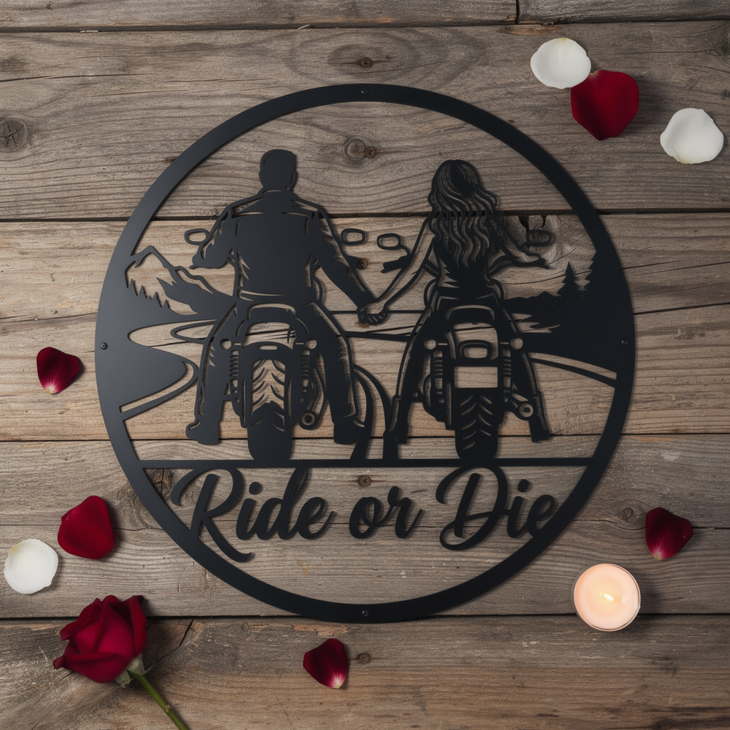 Motorrad Paar Ride or Die Metallschild rund – Bild 6