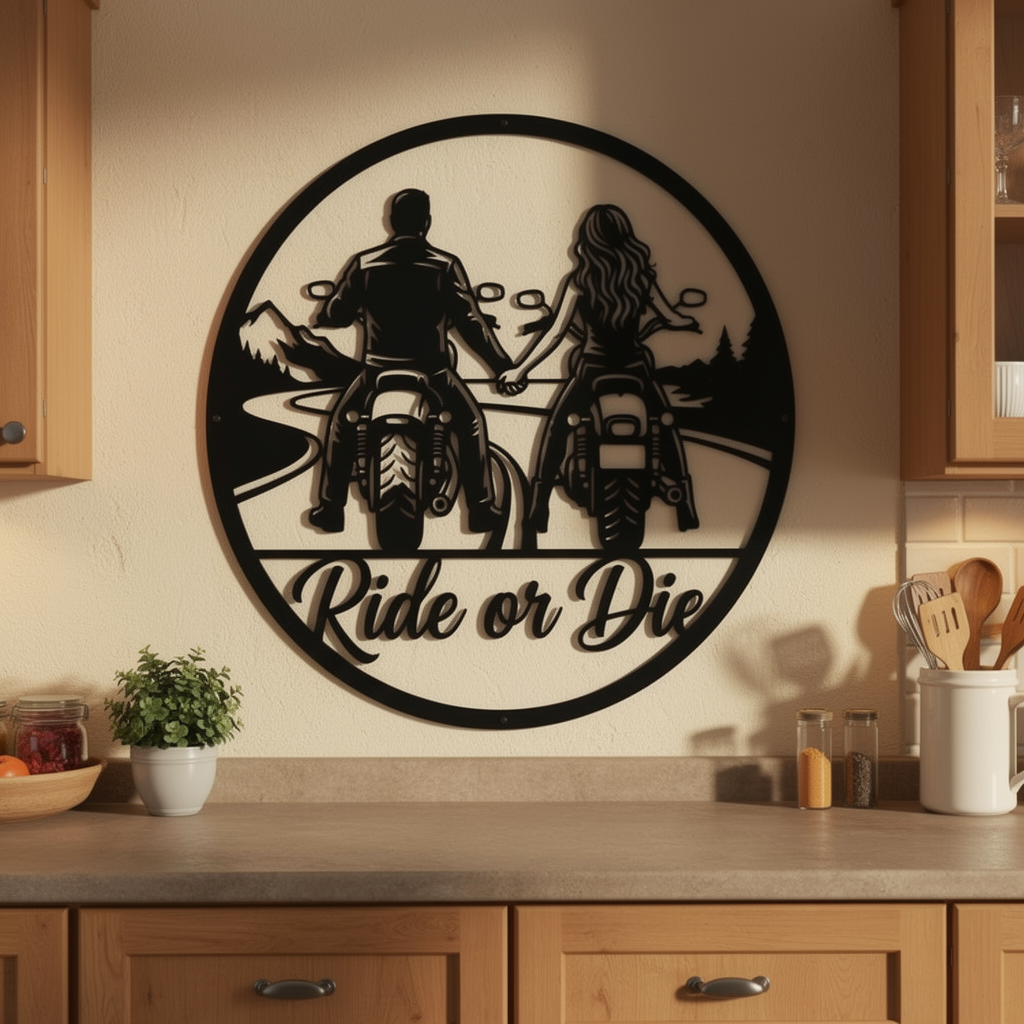 Motorrad Paar Ride or Die Metallschild rund – Bild 7