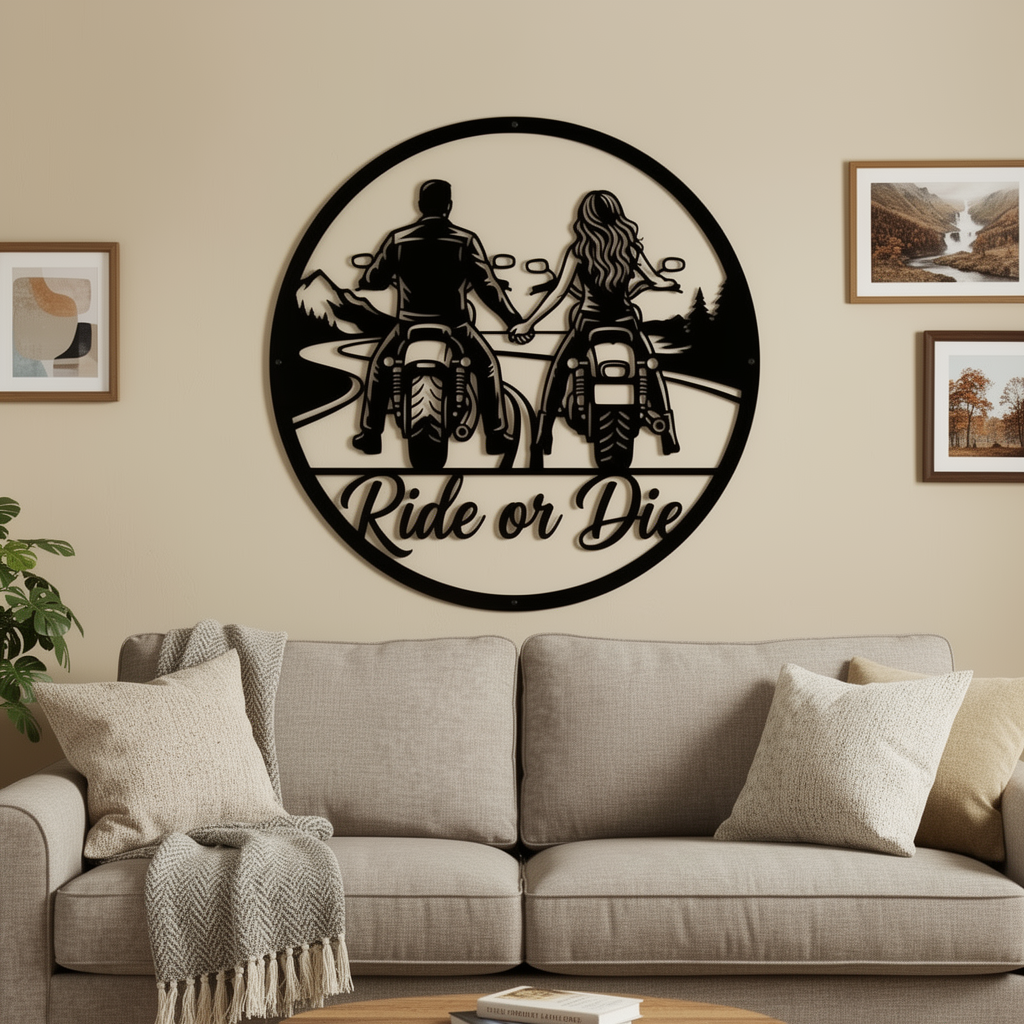 Motorrad Paar Ride or Die Metallschild rund – Bild 8