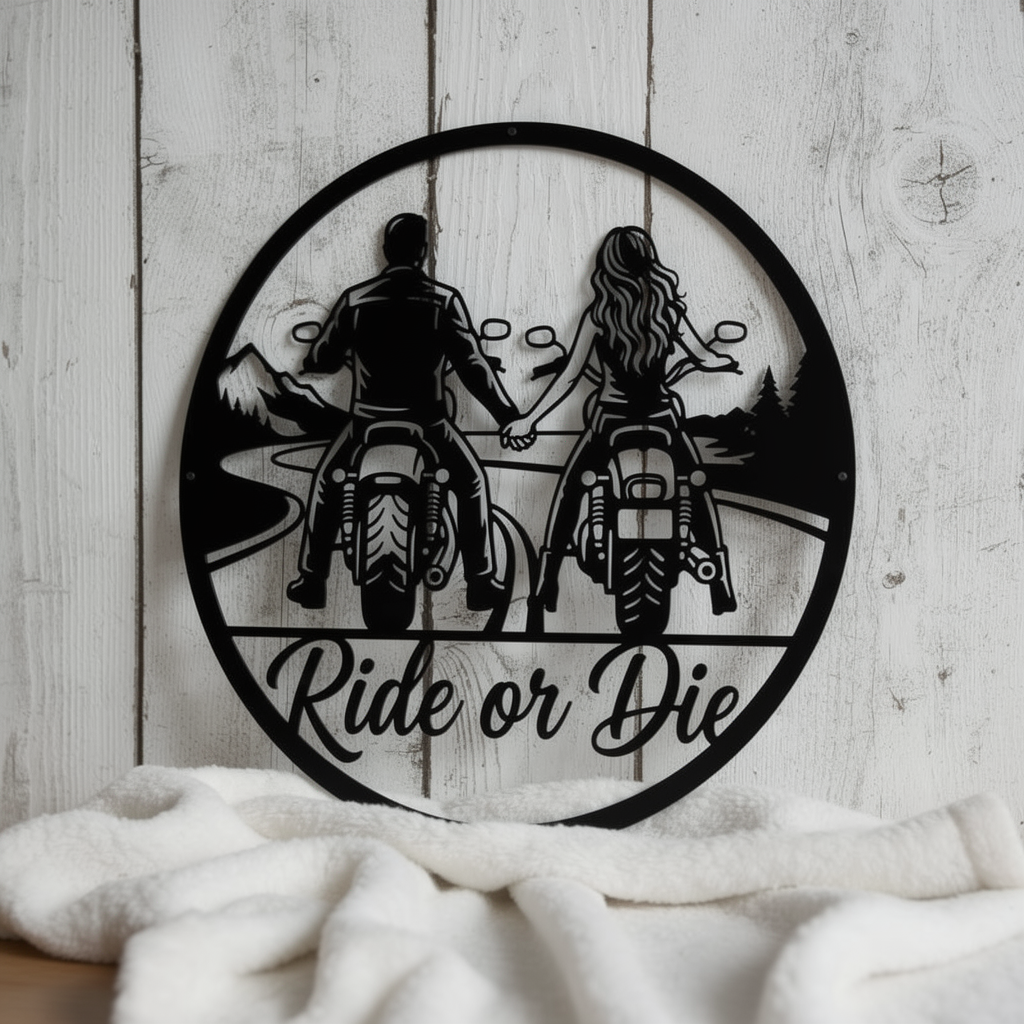 Motorrad Paar Ride or Die Metallschild rund – Bild 9