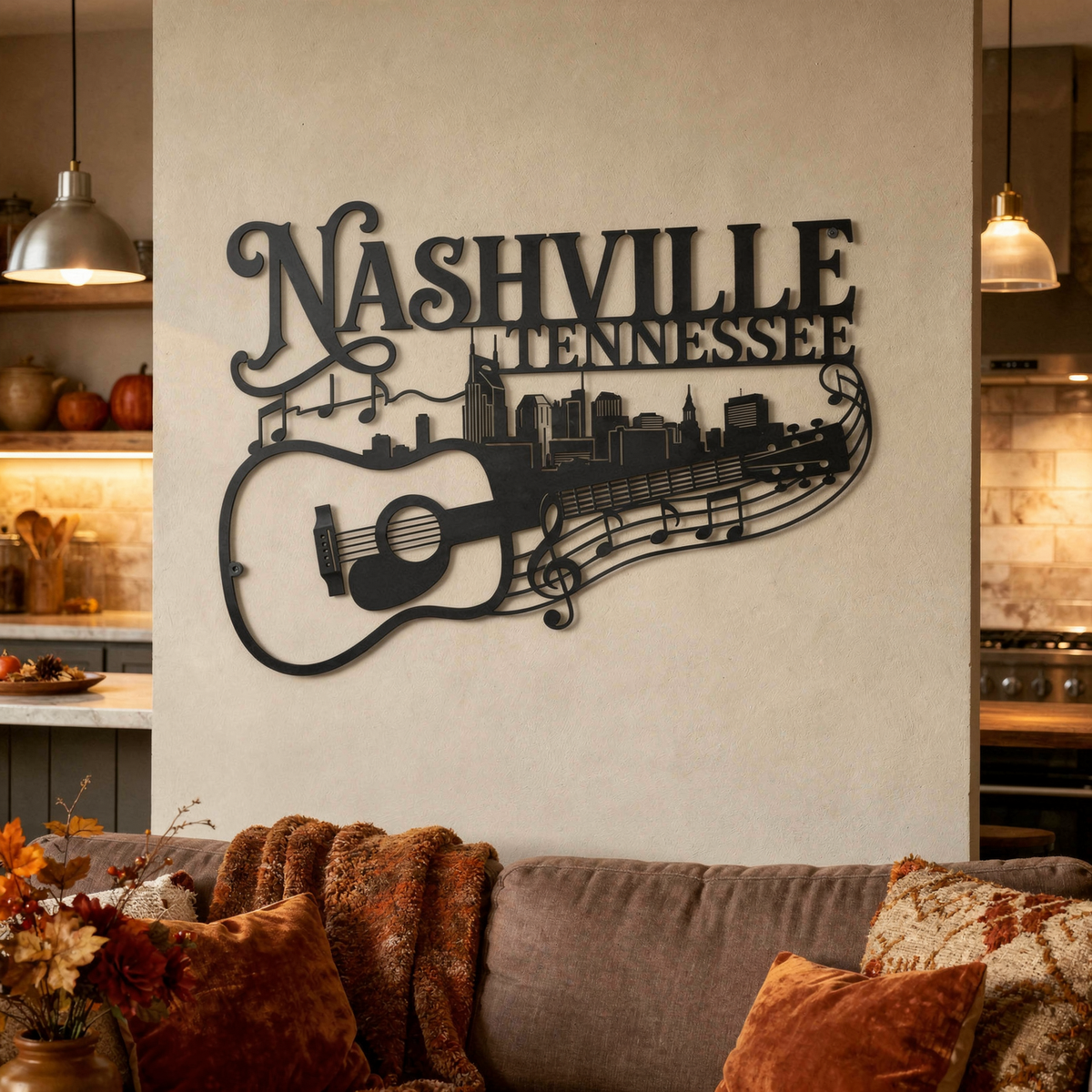 Nashville Tennessee Skyline mit Gitarre Metall Wanddeko – Bild 10