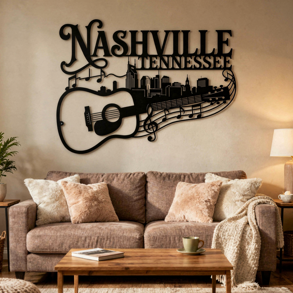 Nashville Tennessee Skyline mit Gitarre Metall Wanddeko – Bild 11