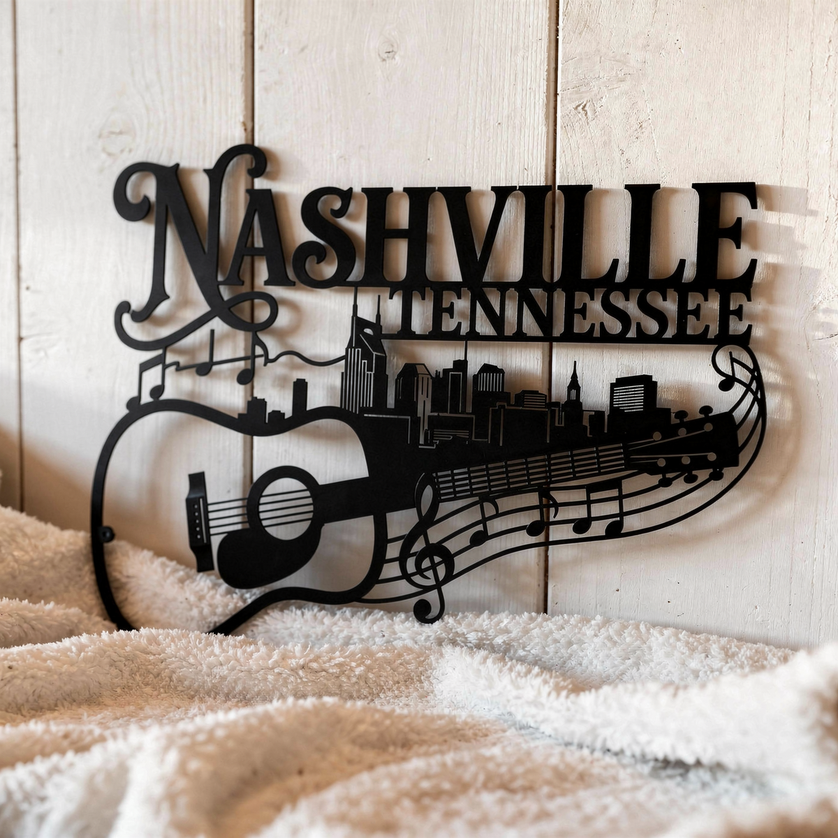 Nashville Tennessee Skyline mit Gitarre Metall Wanddeko – Bild 12