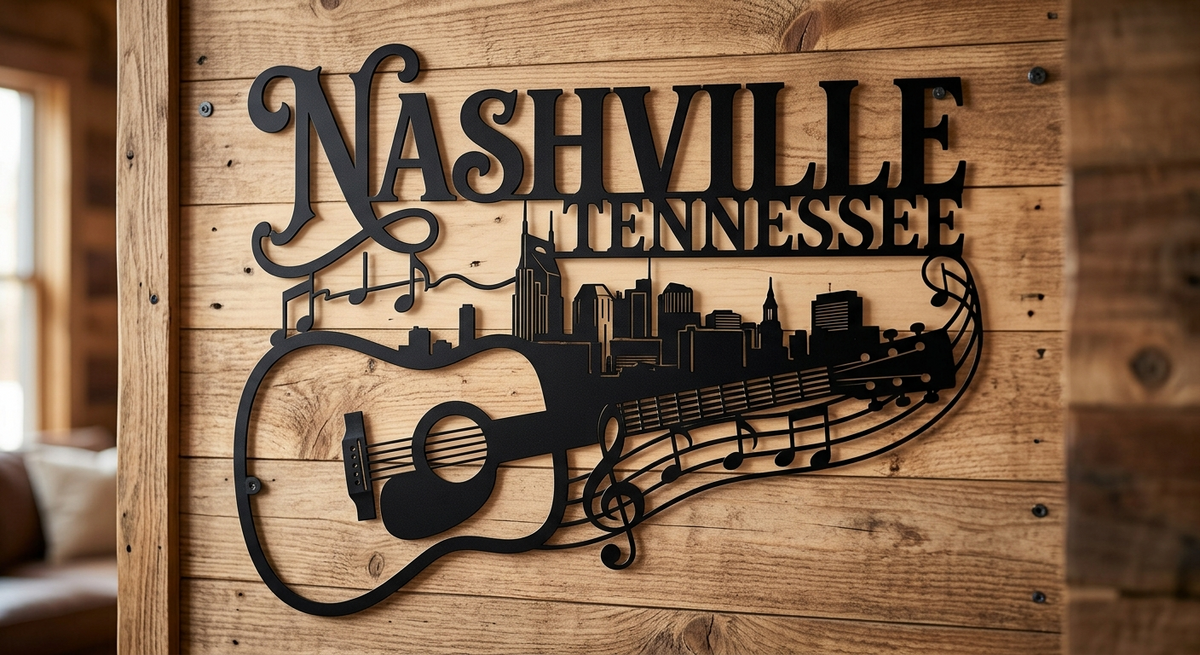 Nashville Tennessee Skyline mit Gitarre Metall Wanddeko – Bild 13