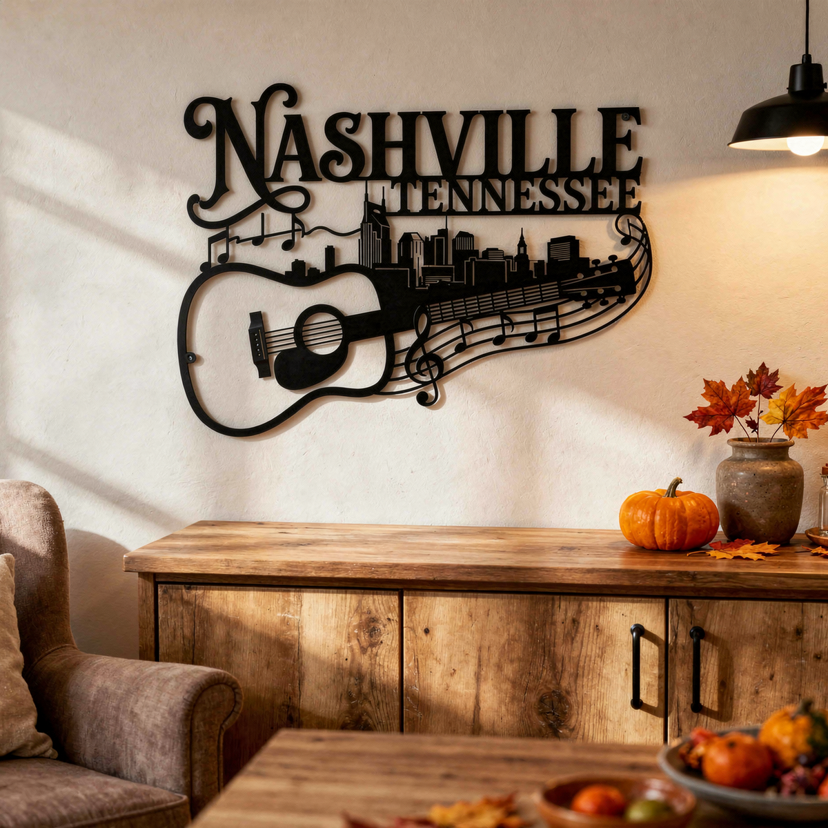 Nashville Tennessee Skyline mit Gitarre Metall Wanddeko – Bild 3
