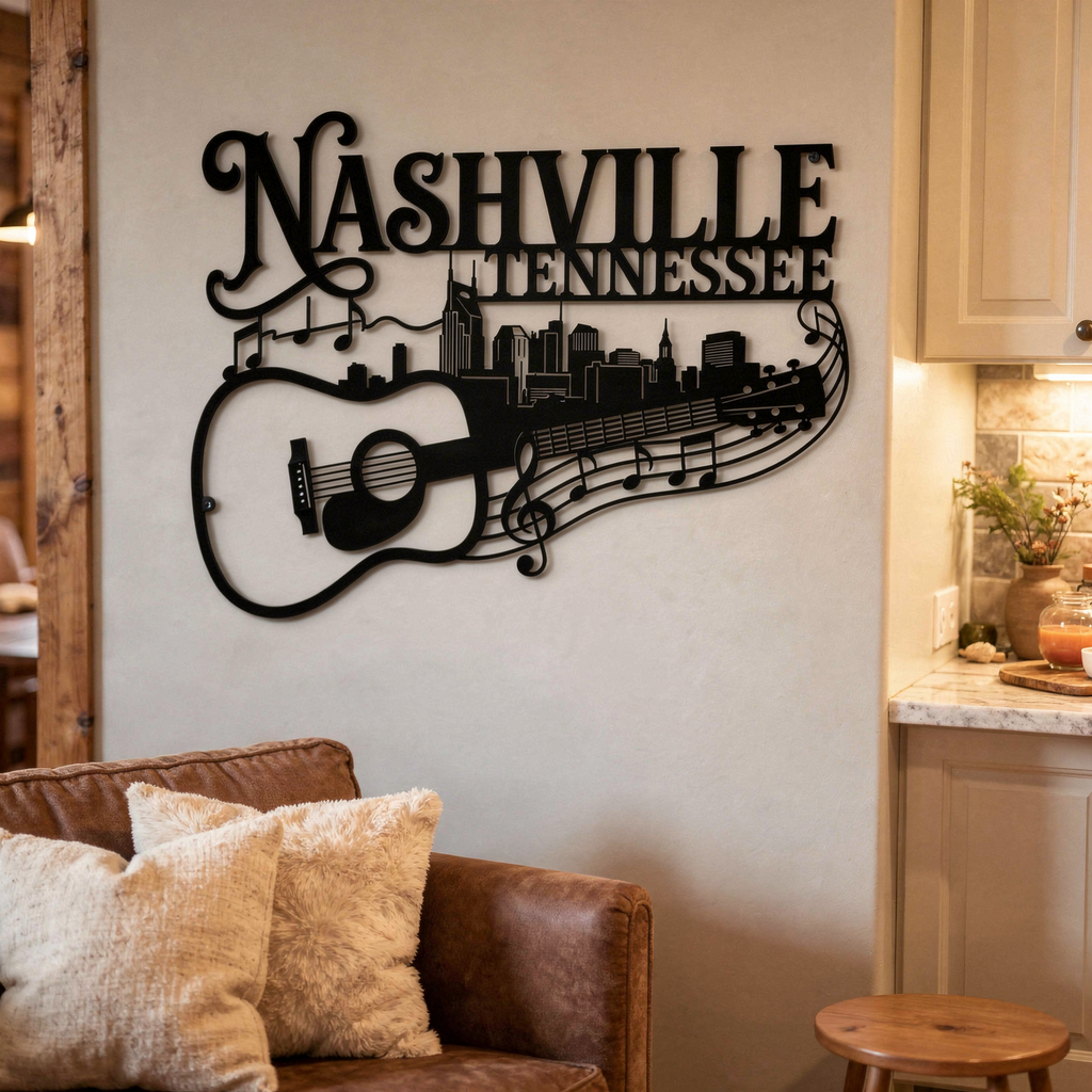 Nashville Tennessee Skyline mit Gitarre Metall Wanddeko – Bild 4