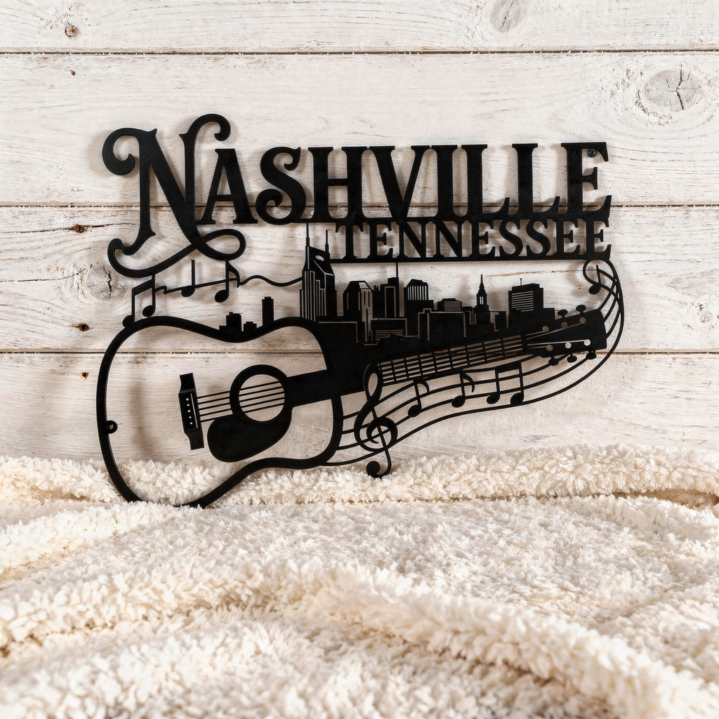 Nashville Tennessee Skyline mit Gitarre Metall Wanddeko – Bild 5