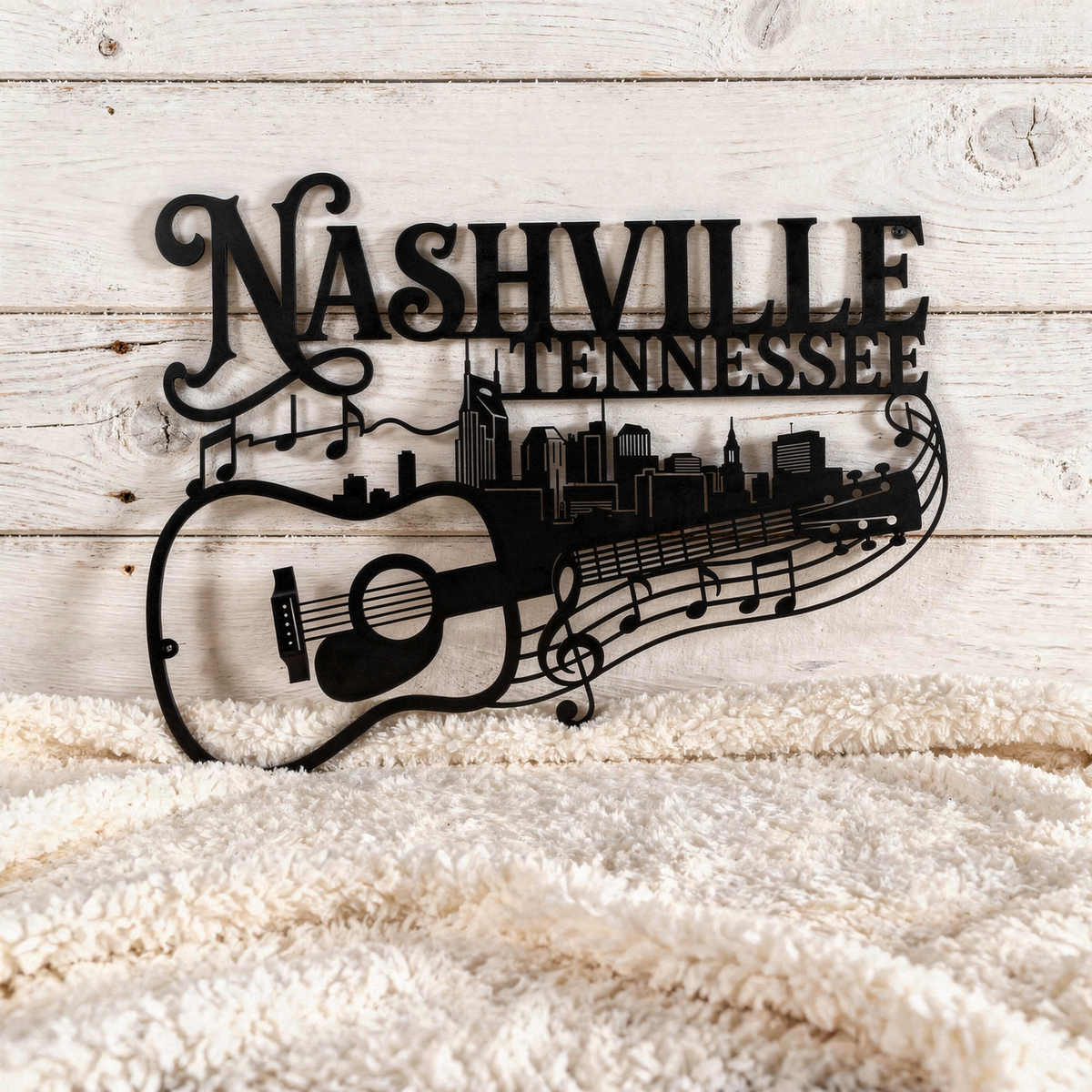 Nashville Tennessee Skyline mit Gitarre Metall Wanddeko – Bild 5