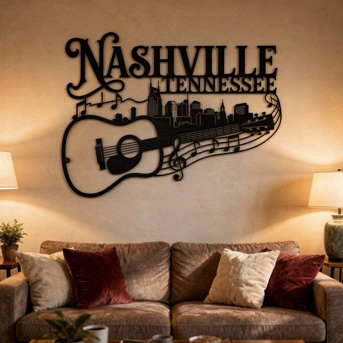 Nashville Tennessee Skyline mit Gitarre Metall Wanddeko – Bild 7