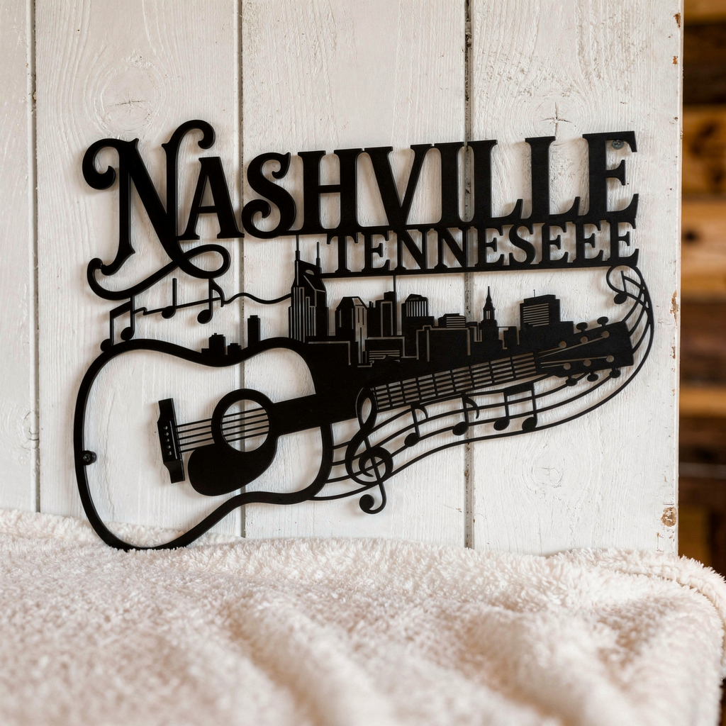 Nashville Tennessee Skyline mit Gitarre Metall Wanddeko – Bild 8