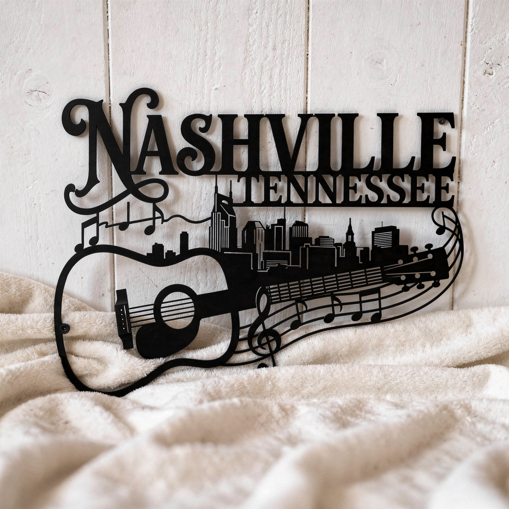 Nashville Tennessee Skyline mit Gitarre Metall Wanddeko – Bild 9