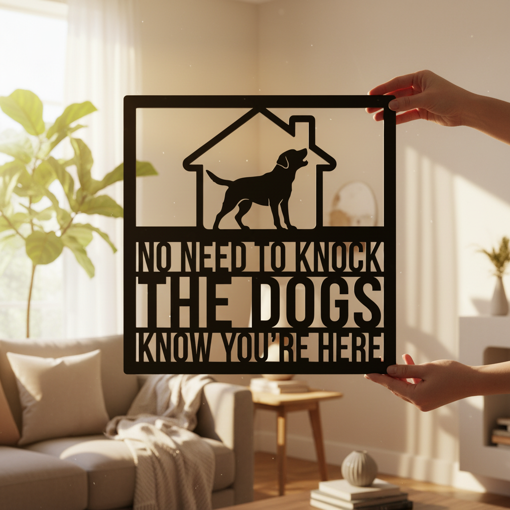 Funny No need to knock dog door sign in black steel – image 10