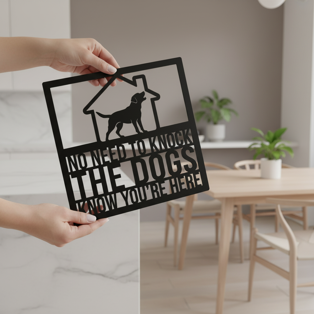 Funny No need to knock dog door sign in black steel – image 11