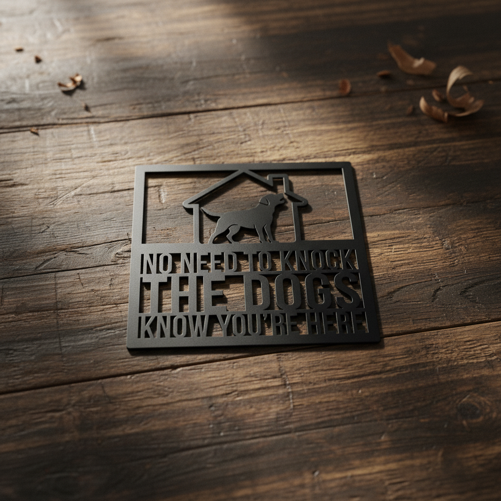 Funny No need to knock dog door sign in black steel – image 13