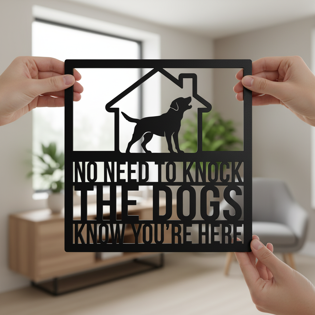 Funny No need to knock dog door sign in black steel – image 14
