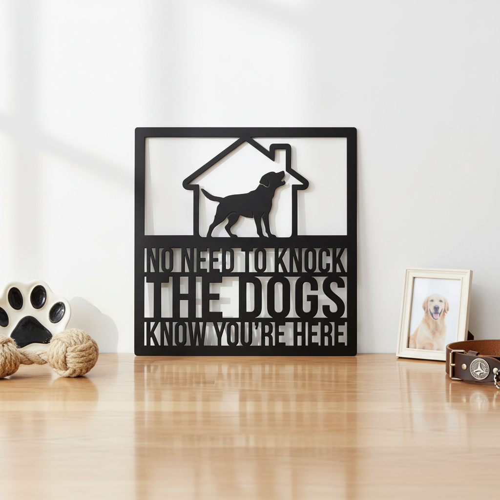 Funny No need to knock dog door sign in black steel – image 15