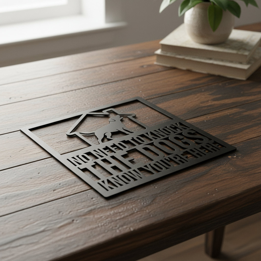 Funny No need to knock dog door sign in black steel – image 17