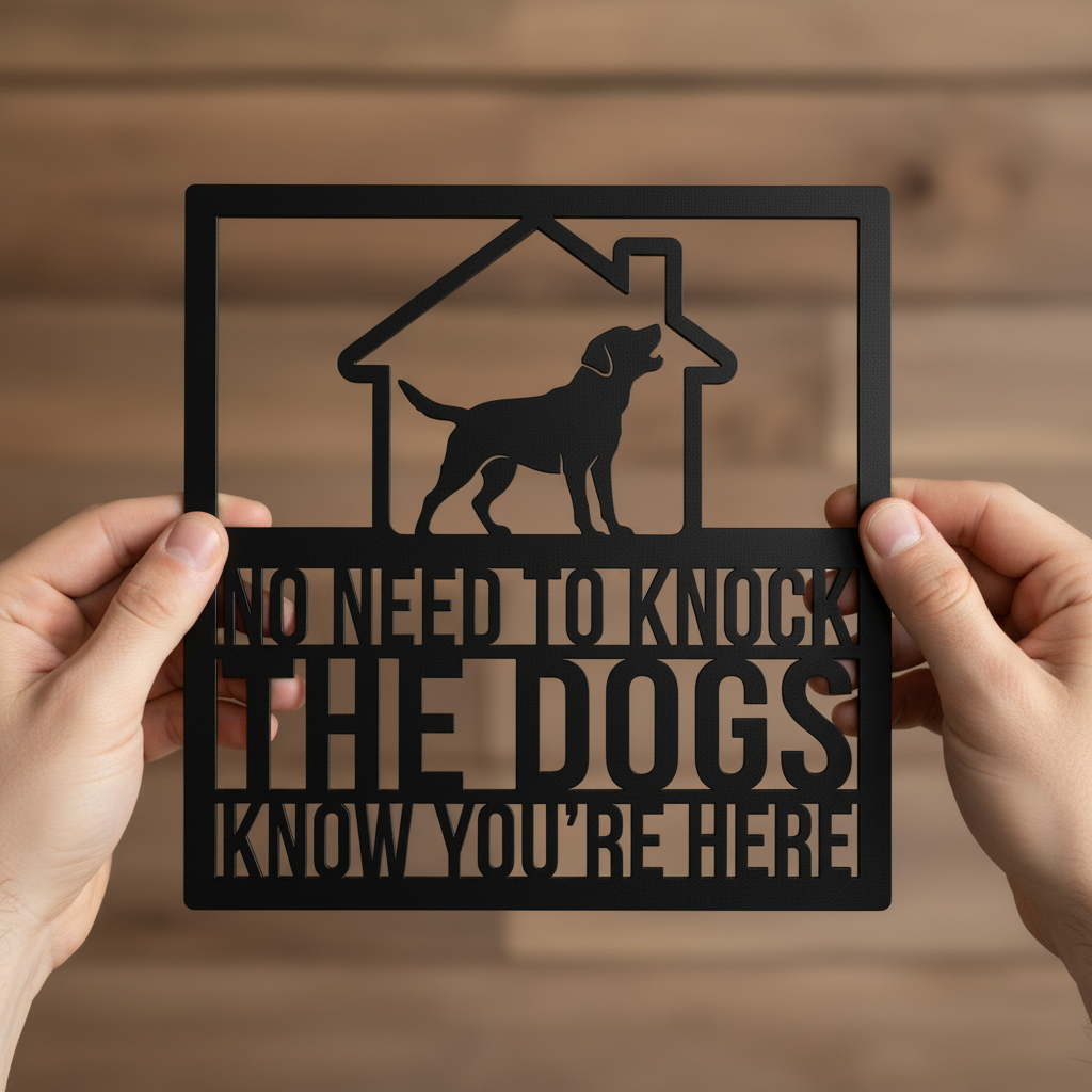 Funny No need to knock dog door sign in black steel – image 18