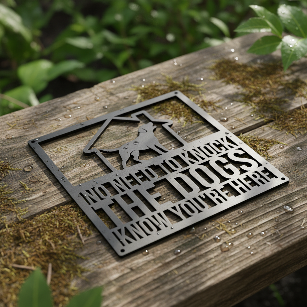 Funny No need to knock dog door sign in black steel – image 20