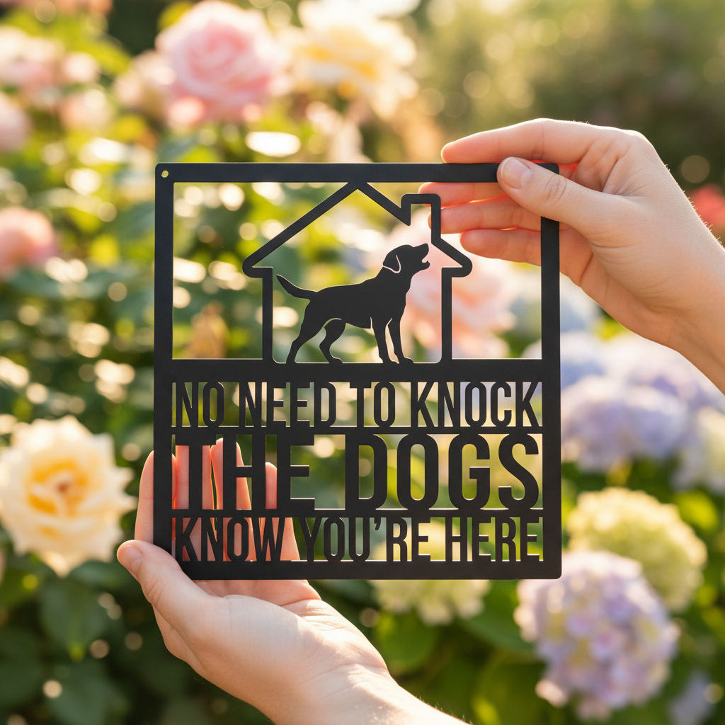 Funny No need to knock dog door sign in black steel – image 22