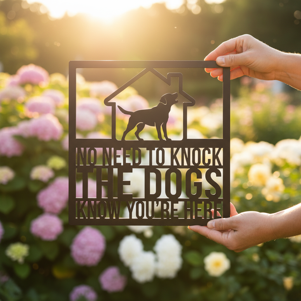 Funny No need to knock dog door sign in black steel – image 24