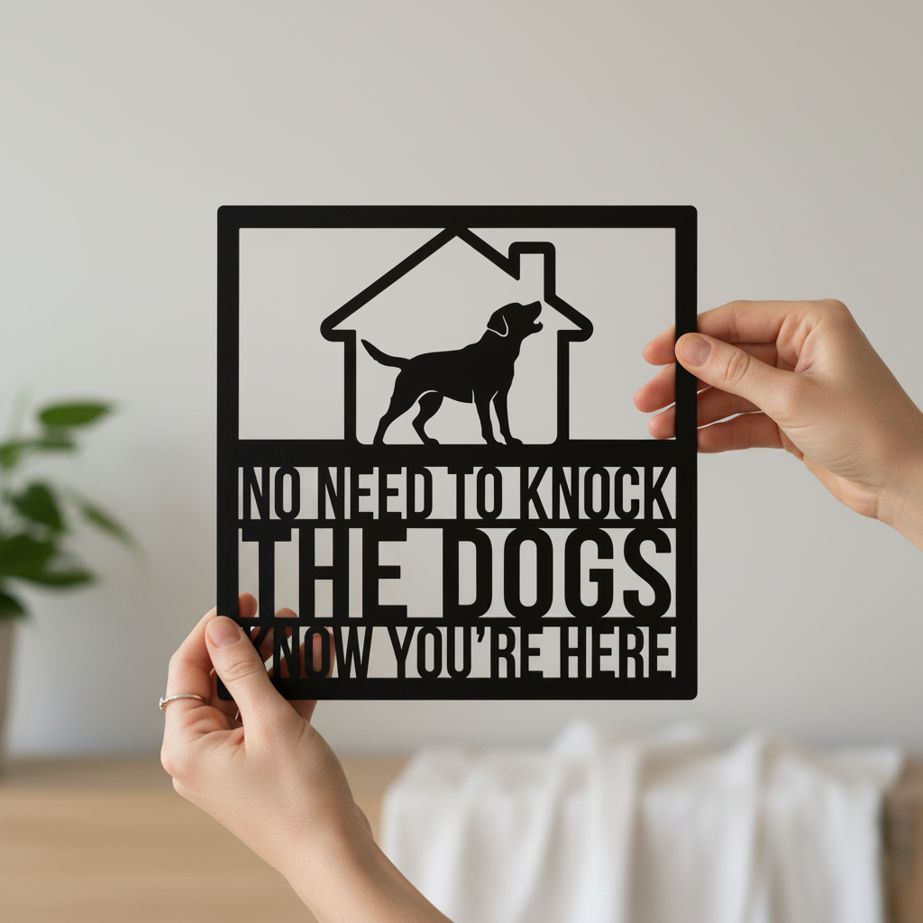 Funny No need to knock dog door sign in black steel – image 6