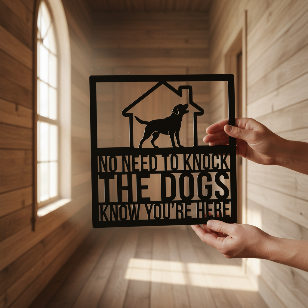 Funny No need to knock dog door sign in black steel