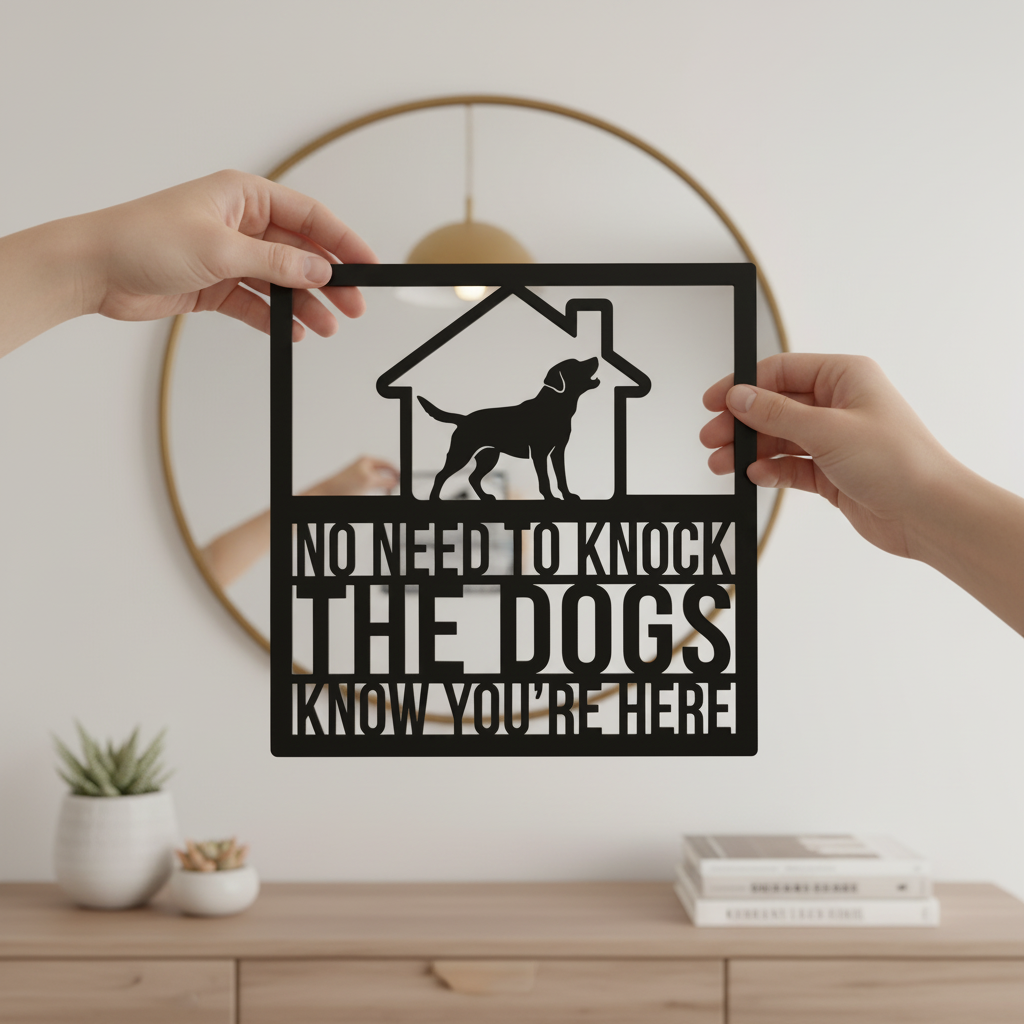 Funny No need to knock dog door sign in black steel – image 8