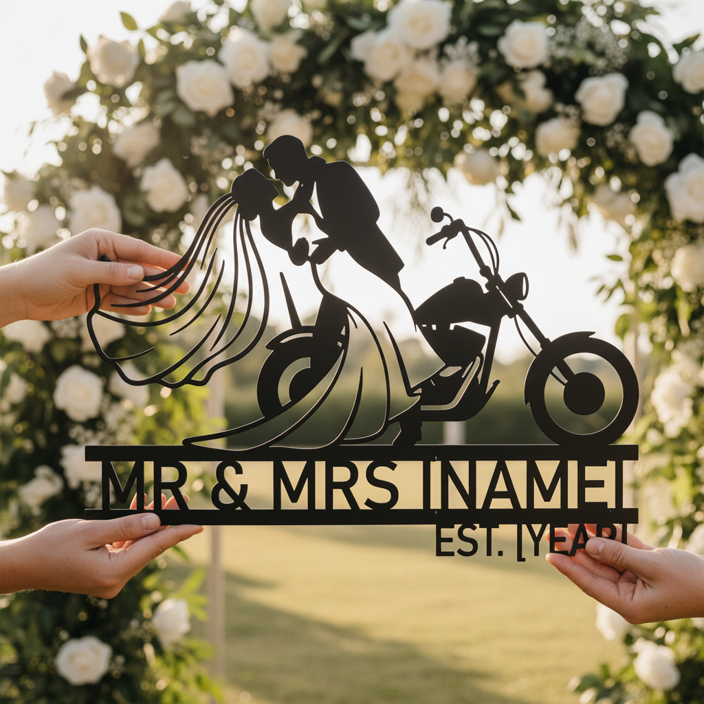 Personalisiertes Biker Hochzeitsschild Mr und Mrs – Bild 10