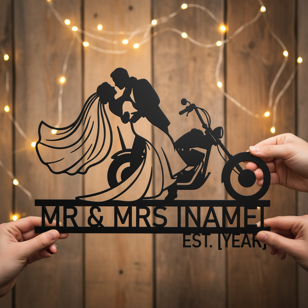Personalisiertes Biker Hochzeitsschild Mr und Mrs – Bild 11