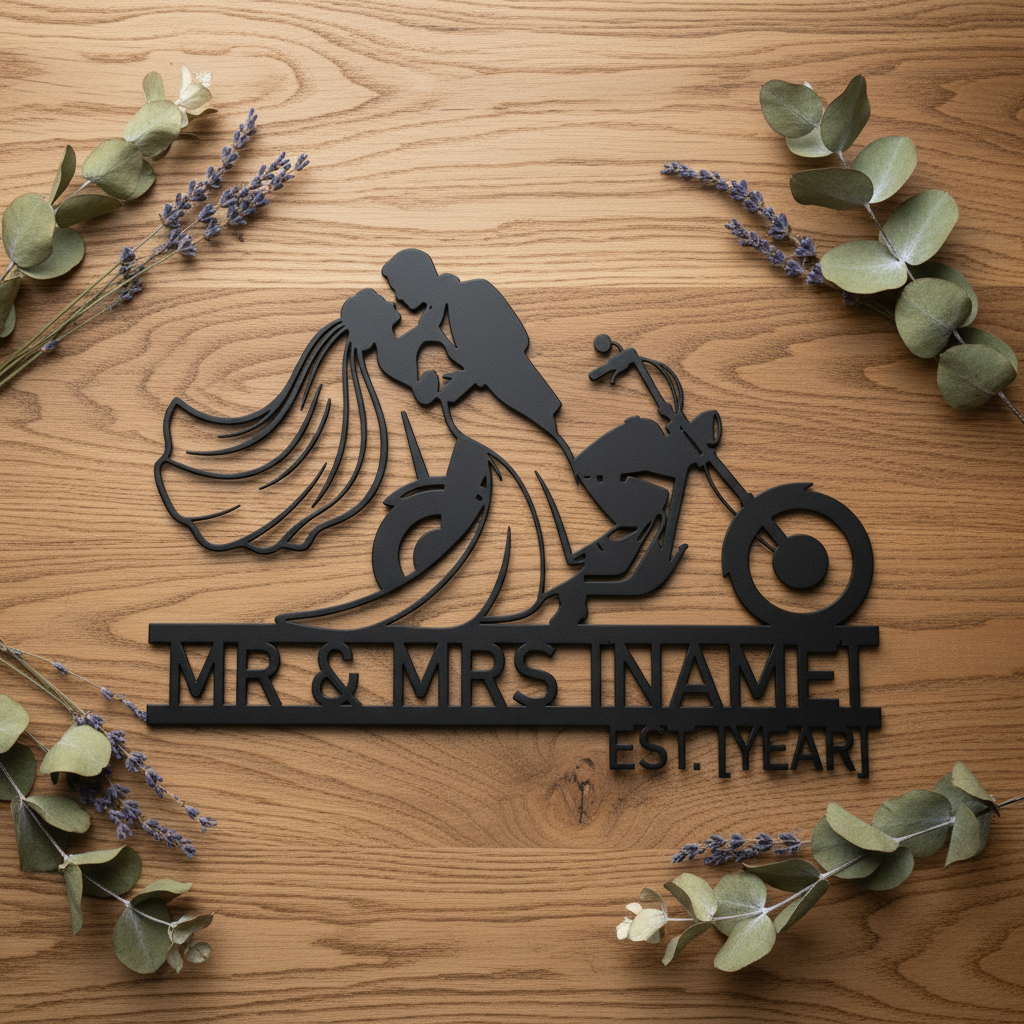 Personalisiertes Biker Hochzeitsschild Mr und Mrs – Bild 15
