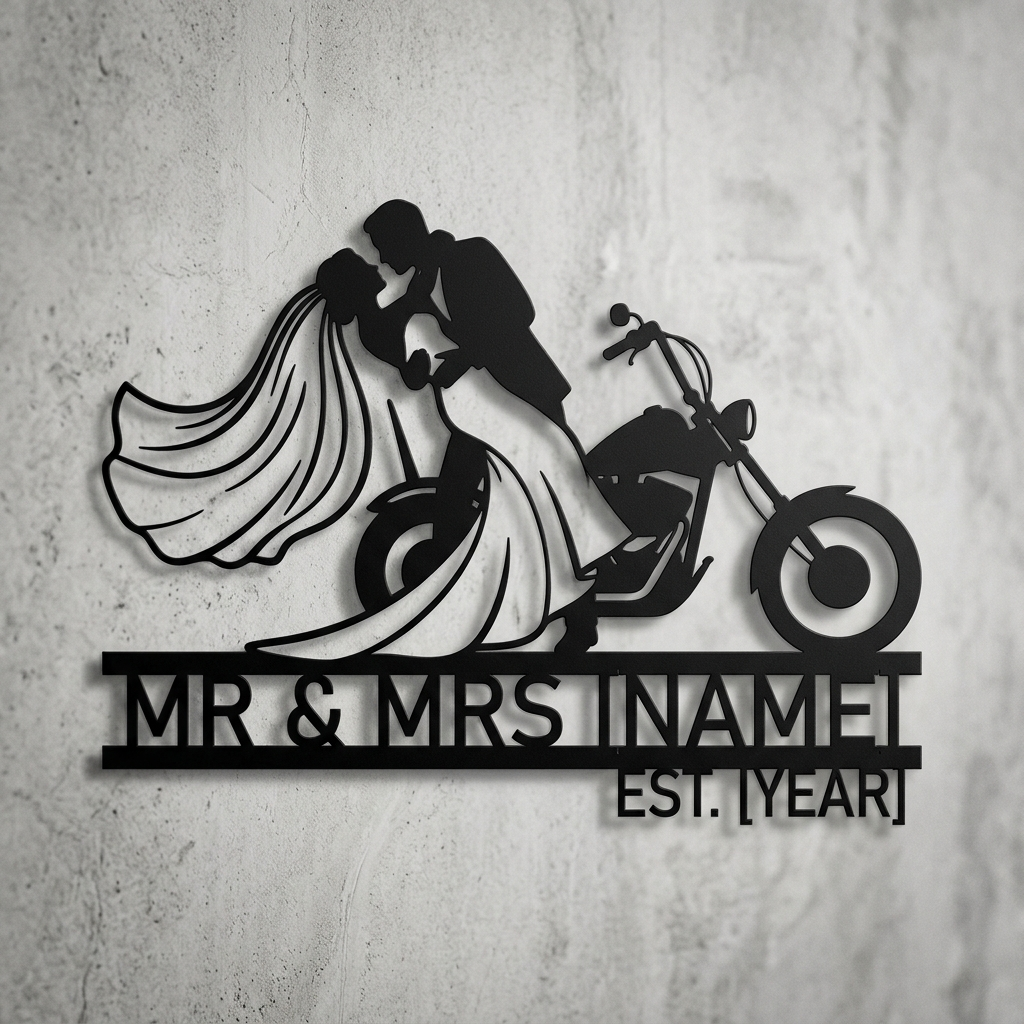Personalisiertes Biker Hochzeitsschild Mr und Mrs – Bild 3