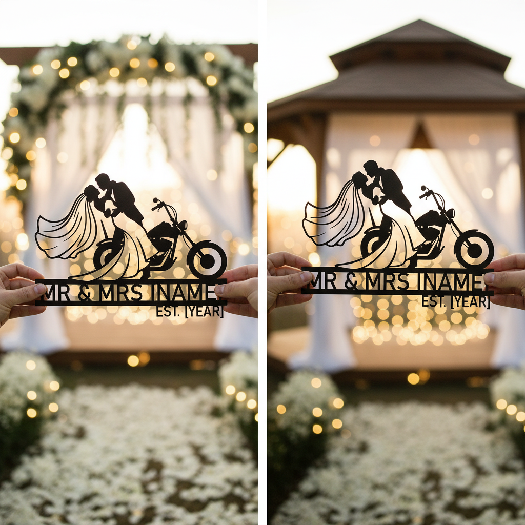 Personalisiertes Biker Hochzeitsschild Mr und Mrs – Bild 4