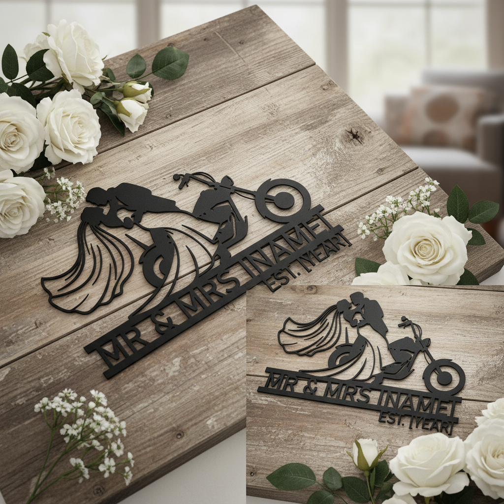 Personalisiertes Biker Hochzeitsschild Mr und Mrs – Bild 5