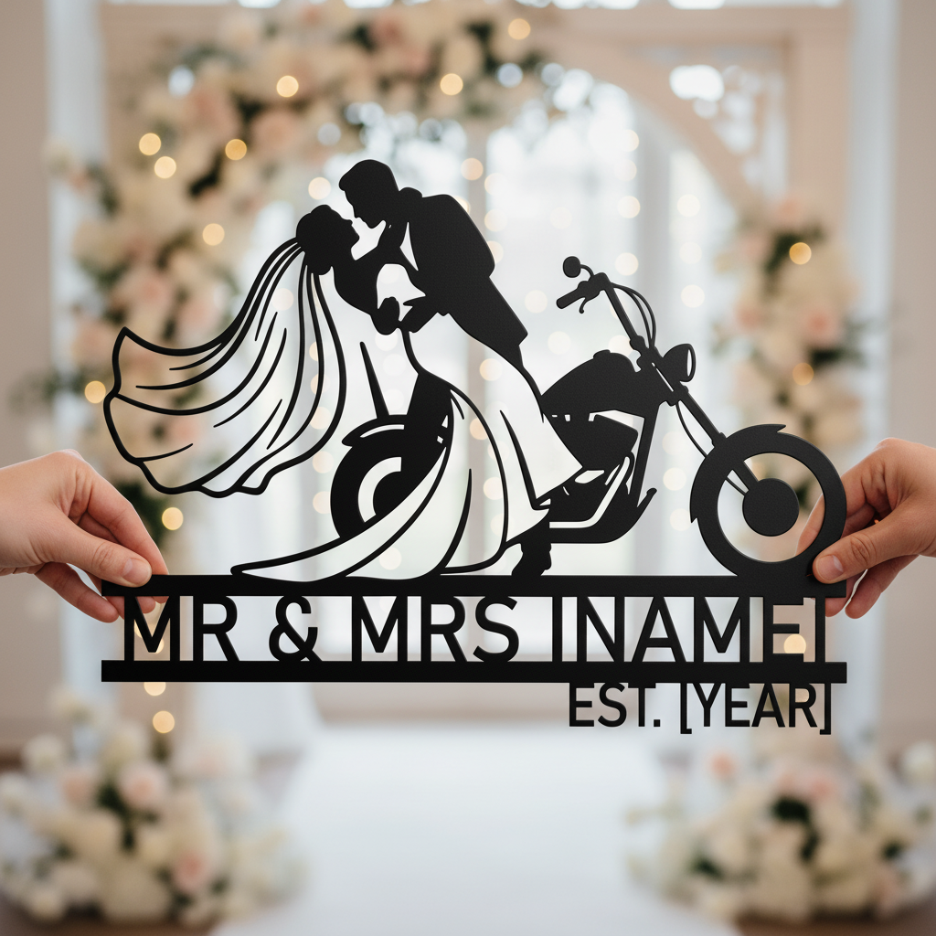 Personalisiertes Biker Hochzeitsschild Mr und Mrs – Bild 6