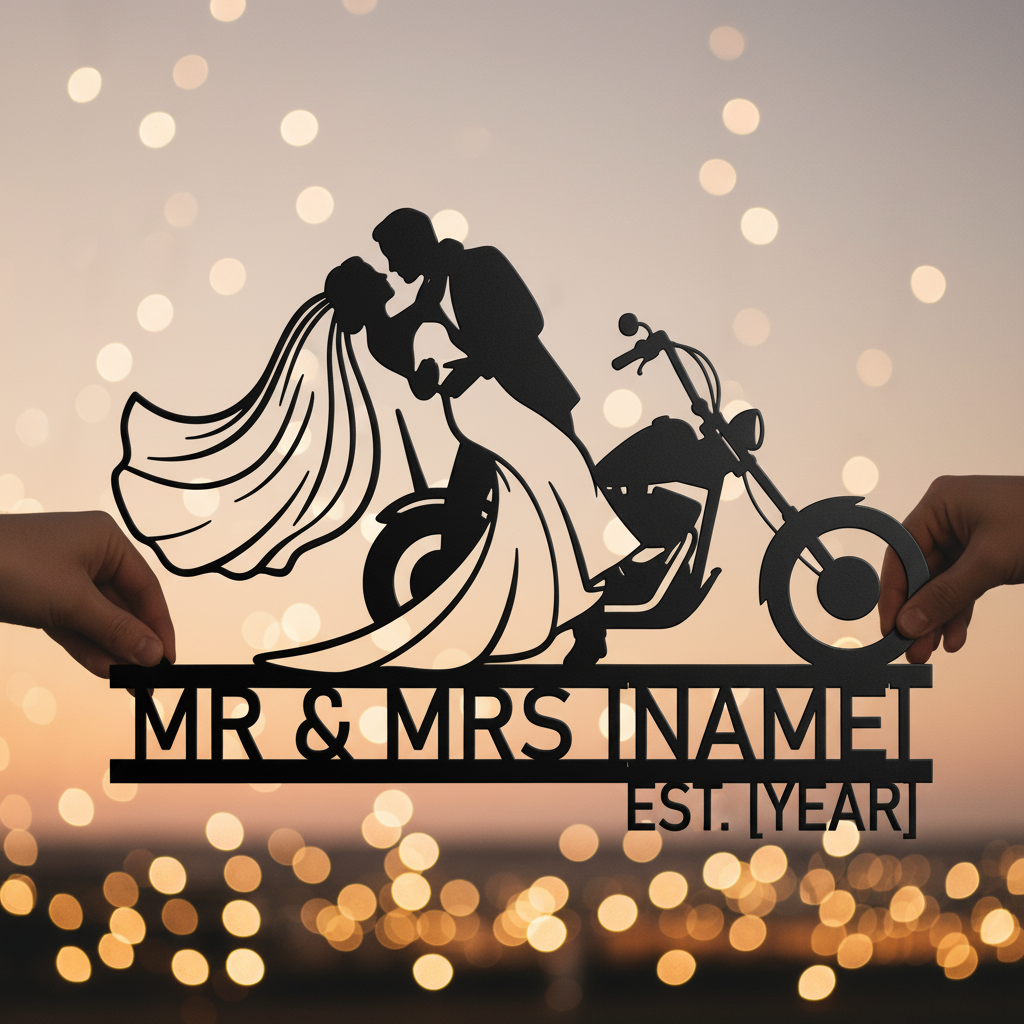 Personalisiertes Biker Hochzeitsschild Mr und Mrs – Bild 7