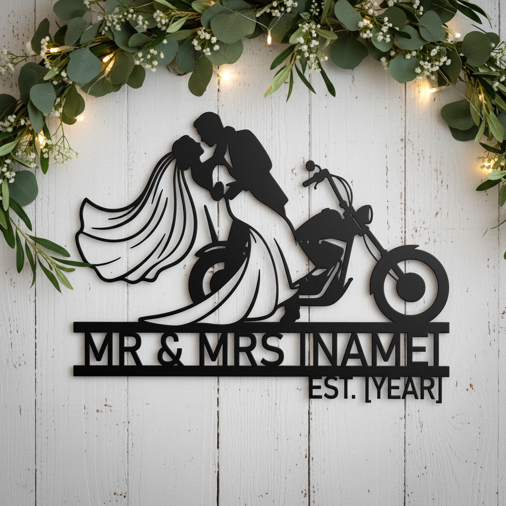 Personalisiertes Biker Hochzeitsschild Mr und Mrs – Bild 1