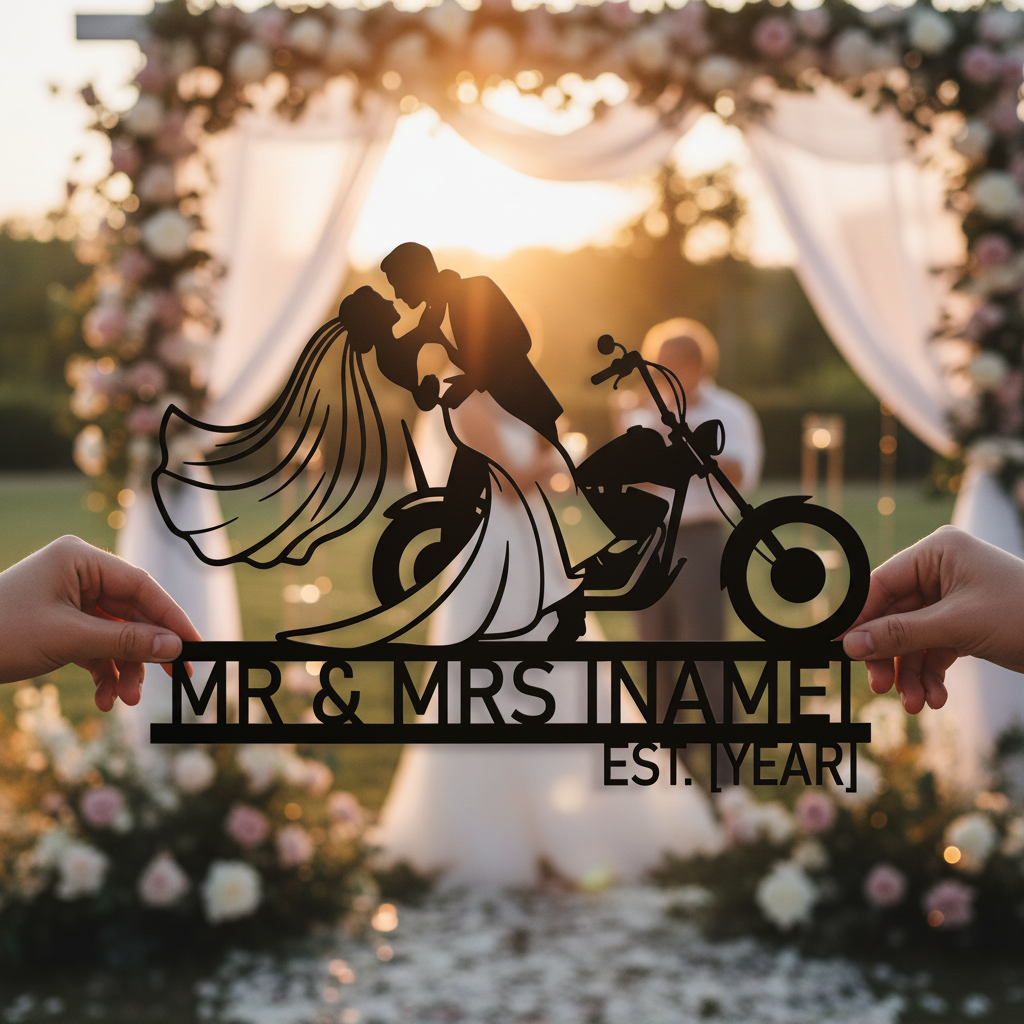 Personalisiertes Biker Hochzeitsschild Mr und Mrs – Bild 9