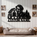 Personalisiertes Dackel Schild mit Hundehütte und Namen aus schwarzem Stahl