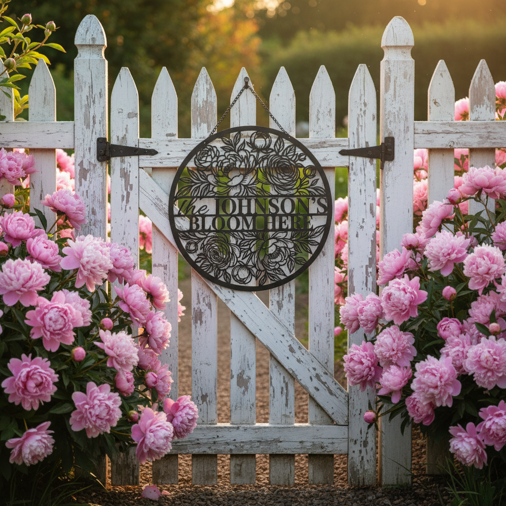 Personalisiertes florales Familienschild rund mit Familienname – Bild 2